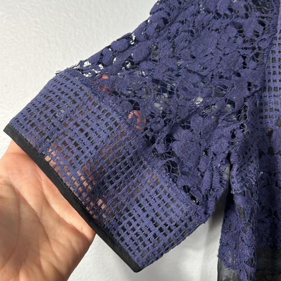 Rebecca Taylor Silk and Cotton Patchwork Lace Mixed-Media Top size 8 - Picture 12 of 15